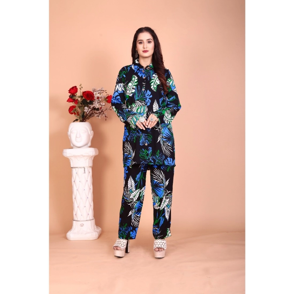Generic Women's Rayon Printed Mandarin Collar Full Sleeve Co Ord Set (Black) Generic Women's Rayon Printed Mandarin Collar Full Sleeve Co Ord Set (Black)