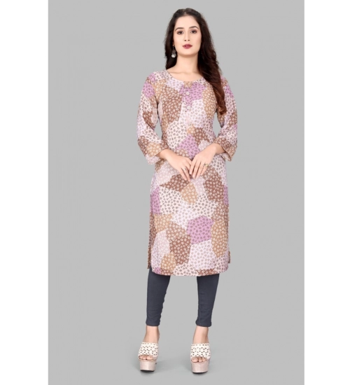 Generic Women's Rayon Printed Round Neck 3-4th Sleeve Kurti (Brown)