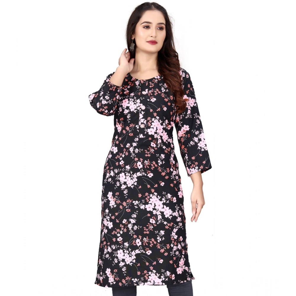 Generic Women's Rayon Printed Round Neck 3-4 th Sleeve Kurti (Black) Generic Women's Rayon Printed Round Neck 3-4 th Sleeve Kurti (Black)