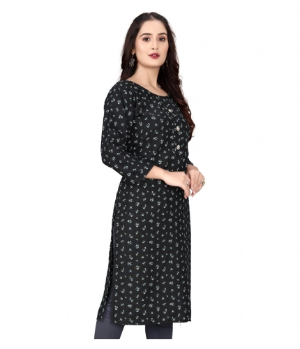 Generic Women's Rayon Printed Round Neck 3-4 th Sleeve Kurti (Black) Generic Women's Rayon Printed Round Neck 3-4 th Sleeve Kurti (Black)