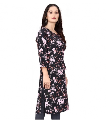 Generic Women's Rayon Printed Round Neck 3-4 th Sleeve Kurti (Black) Generic Women's Rayon Printed Round Neck 3-4 th Sleeve Kurti (Black)