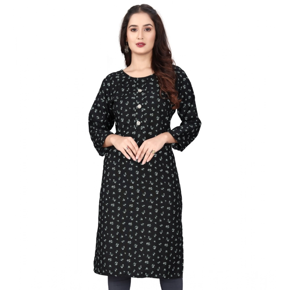 Generic Women's Rayon Printed Round Neck 3-4 th Sleeve Kurti (Black) Generic Women's Rayon Printed Round Neck 3-4 th Sleeve Kurti (Black)
