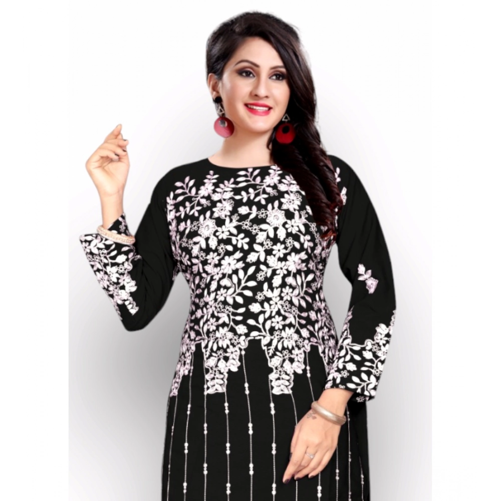 Generic Women's Georgette Printed Round Neck 3-4 th Sleeve Kurti (Black) Generic Women's Georgette Printed Round Neck 3-4 th Sleeve Kurti (Black)