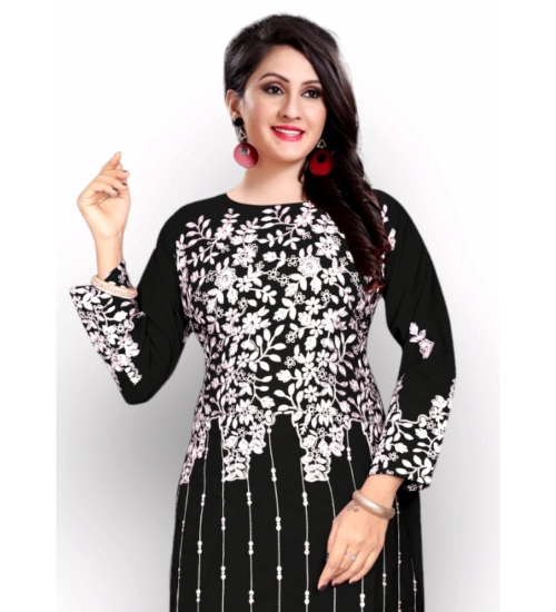 Generic Women's Georgette Printed Round Neck 3-4 th Sleeve Kurti (Black)