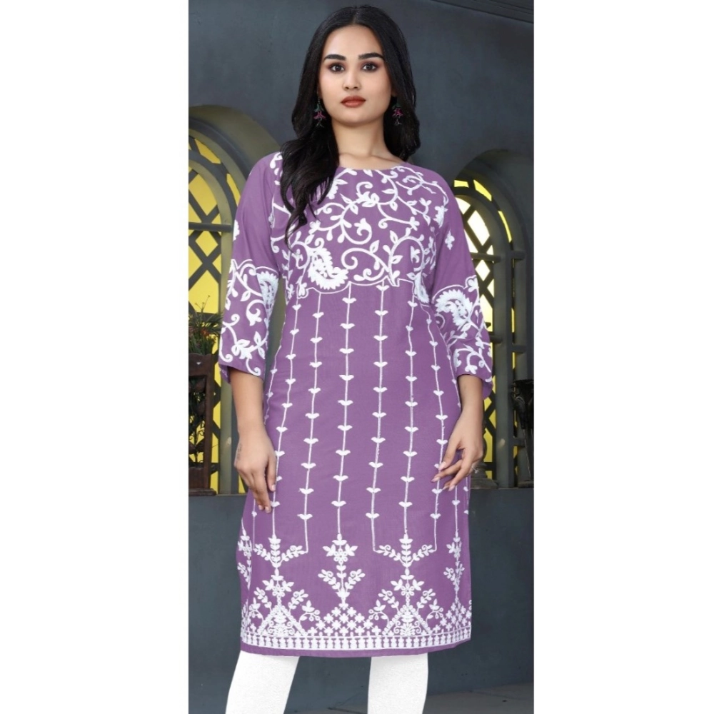 Generic Women's Rayon Printed Round Neck 3-4th Sleeve Kurti (Lavender) Generic Women's Rayon Printed Round Neck 3-4th Sleeve Kurti (Lavender)