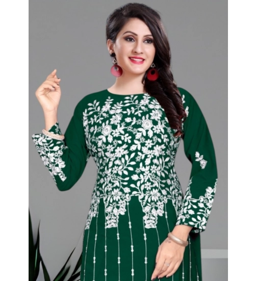 Generic Women's Georgette Printed Round Neck 3-4th Sleeve Kurti (Green)