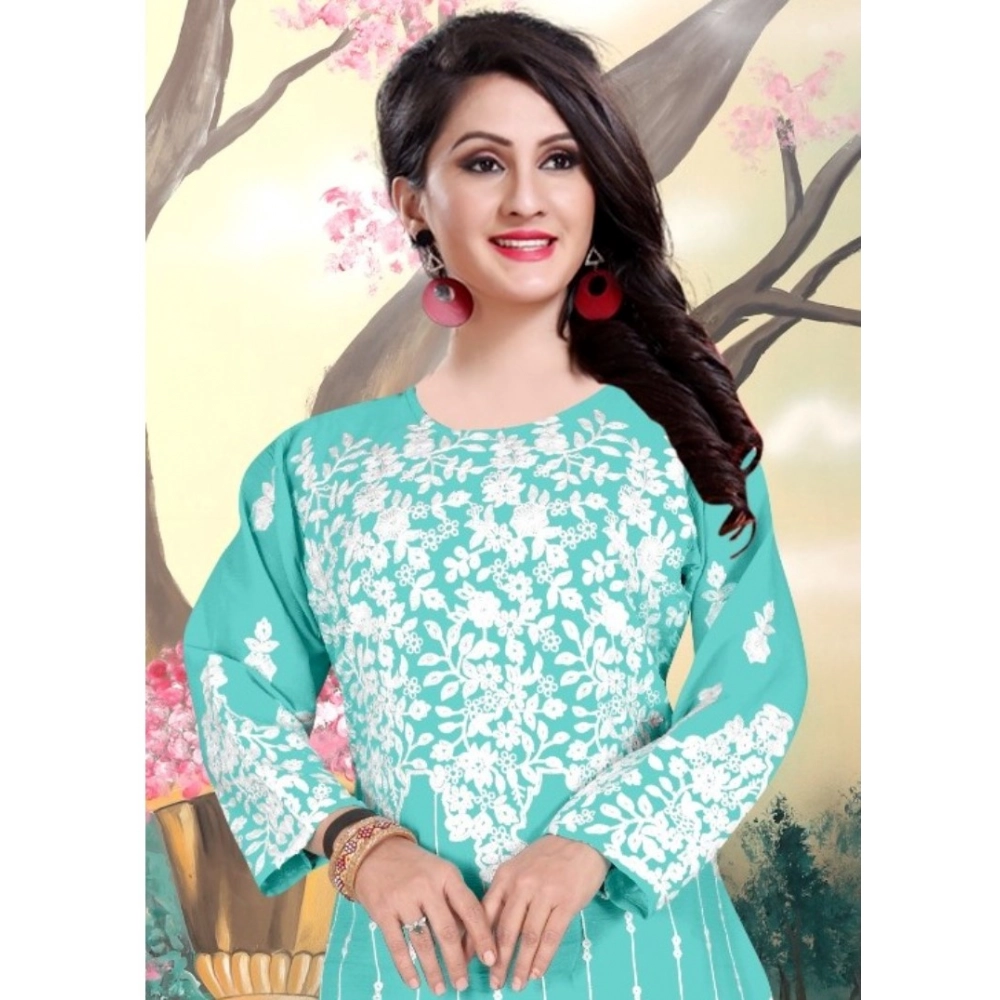Generic Women's Georgette Printed Round Neck 3-4th Sleeve Kurti (Sky) Generic Women's Georgette Printed Round Neck 3-4th Sleeve Kurti (Sky)