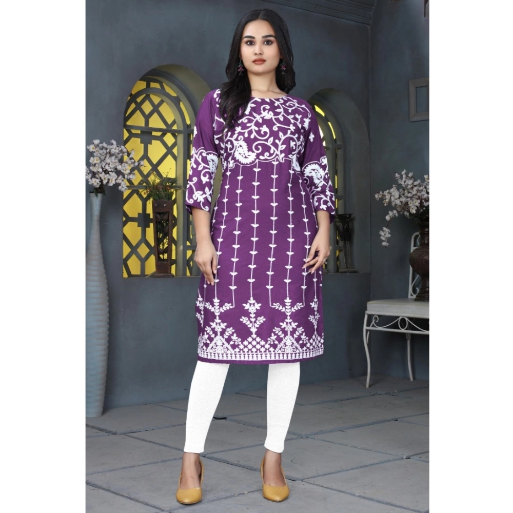 Generic Women's Rayon Printed Round Neck 3-4th Sleeve Kurti (Purple) Generic Women's Rayon Printed Round Neck 3-4th Sleeve Kurti (Purple)
