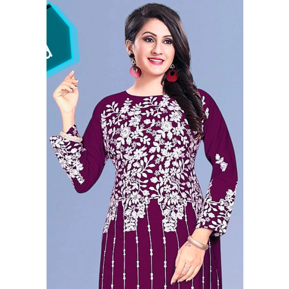 Generic Women's Rayon Printed Round Neck 3-4th Sleeve Kurti (Purple) Generic Women's Rayon Printed Round Neck 3-4th Sleeve Kurti (Purple)