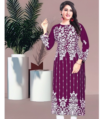 Generic Women's Rayon Printed Round Neck 3-4th Sleeve Kurti (Purple)