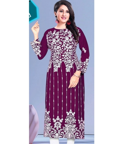 Generic Women's Rayon Printed Round Neck 3-4th Sleeve Kurti (Purple) Generic Women's Rayon Printed Round Neck 3-4th Sleeve Kurti (Purple)