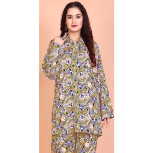 Generic Women's Rayon Printed Mandarin Collar Full Sleeve Co Ord Set (Green)
