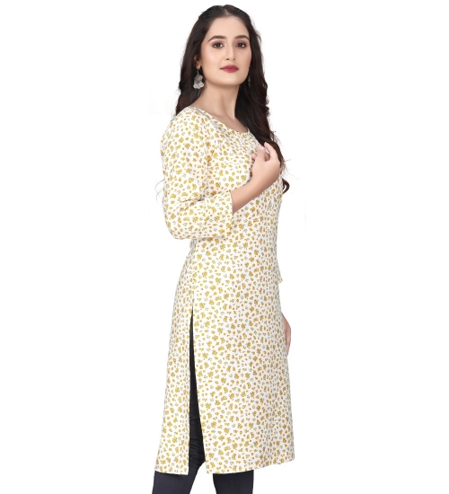 Generic Women's Rayon Printed Round Neck 3-4th Sleeve Kurti (White)