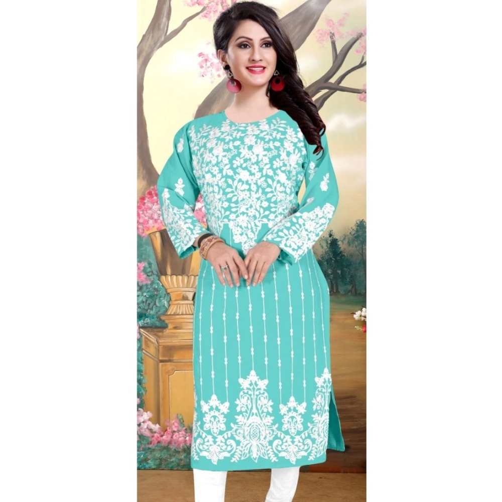 Generic Women's Georgette Printed Round Neck 3-4th Sleeve Kurti (Sky) Generic Women's Georgette Printed Round Neck 3-4th Sleeve Kurti (Sky)
