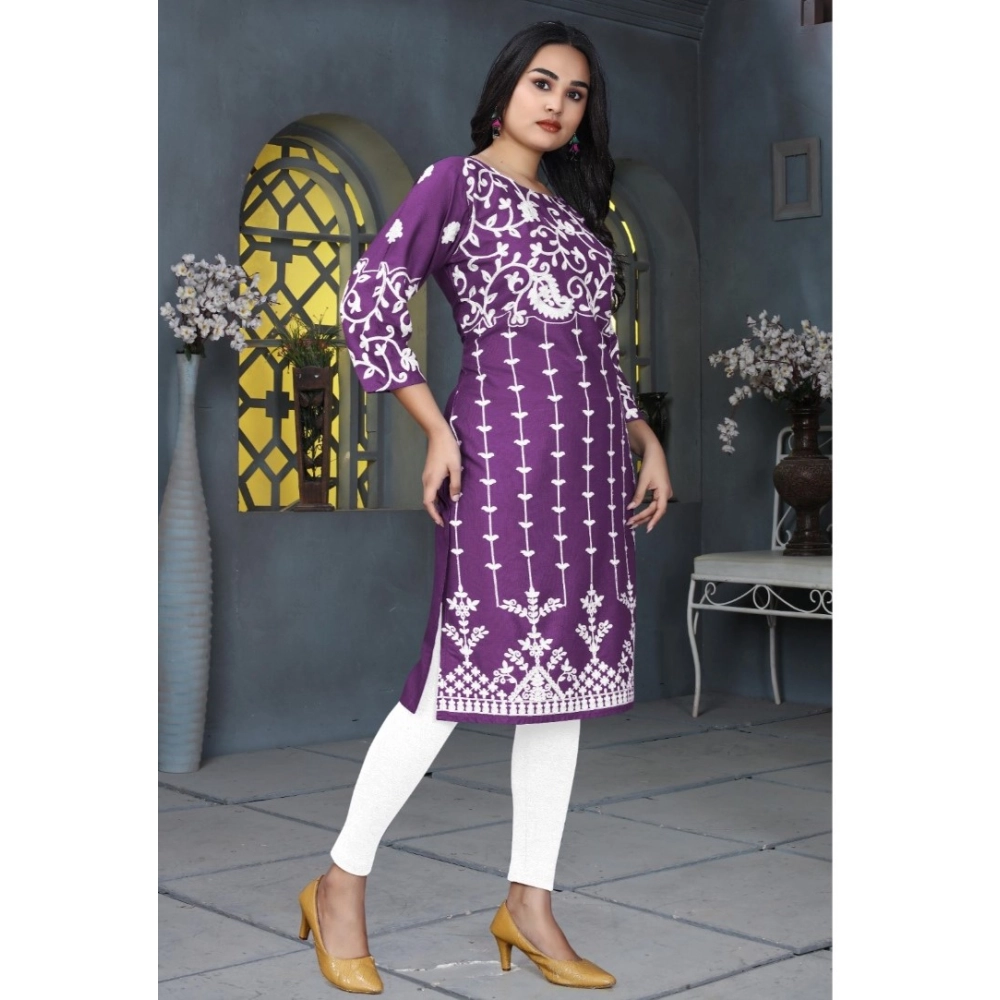Generic Women's Rayon Printed Round Neck 3-4th Sleeve Kurti (Purple) Generic Women's Rayon Printed Round Neck 3-4th Sleeve Kurti (Purple)