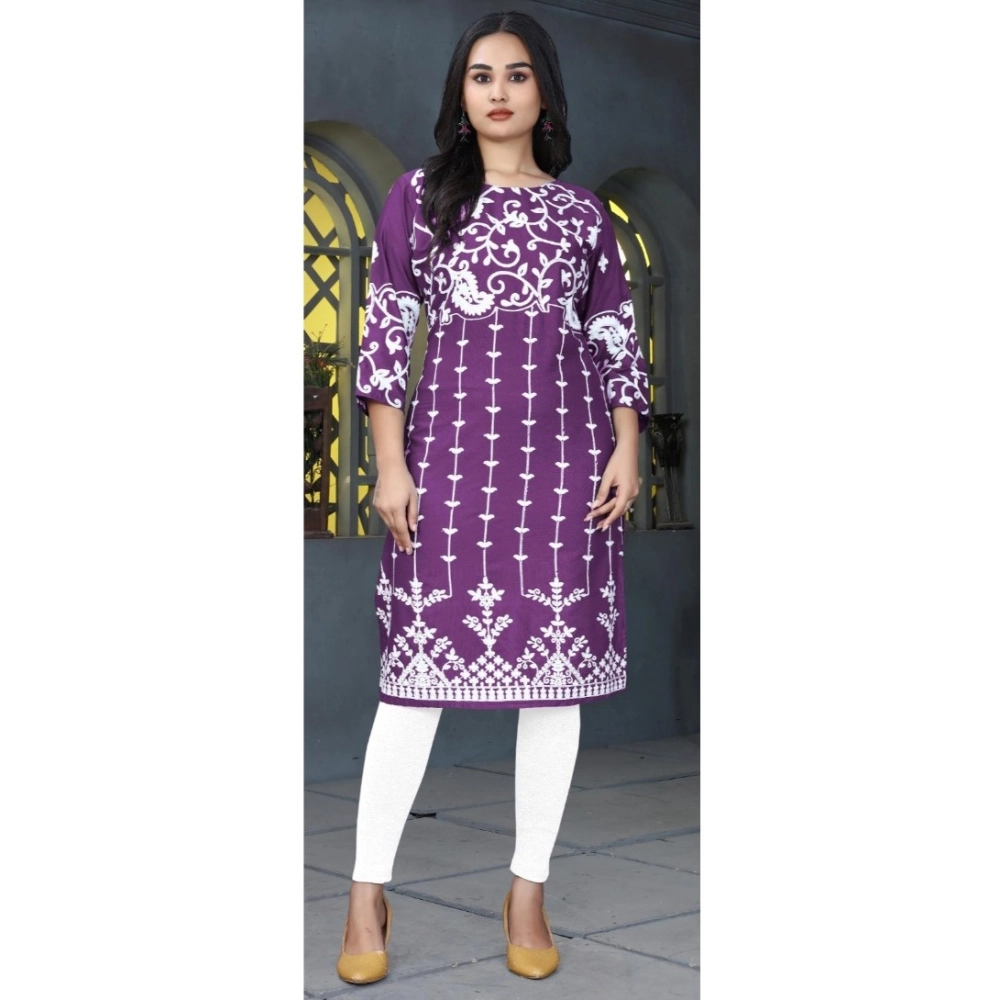 Generic Women's Rayon Printed Round Neck 3-4th Sleeve Kurti (Purple) Generic Women's Rayon Printed Round Neck 3-4th Sleeve Kurti (Purple)