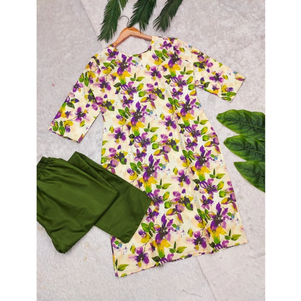 Generic Women's Rayon Printed Round Neck 3-4th Sleeve Kurti With Pant Set (Green) Generic Women's Rayon Printed Round Neck 3-4th Sleeve Kurti With Pant Set (Green)