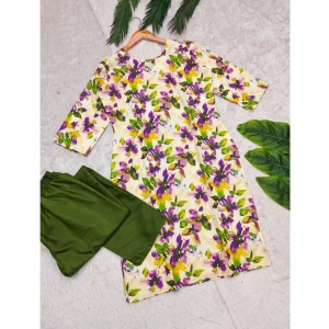 Generic Women's Rayon Printed Round Neck 3-4th Sleeve Kurti With Pant Set (Green)