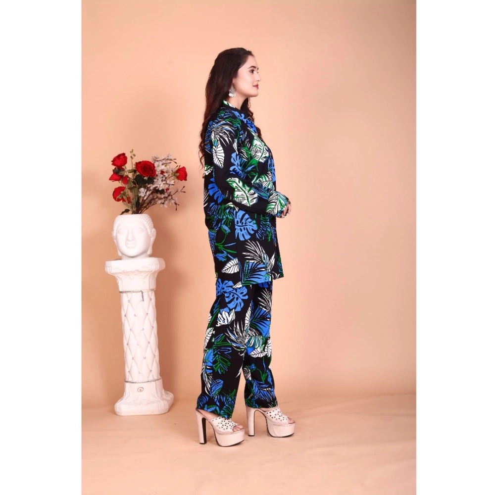 Generic Women's Rayon Printed Mandarin Collar Full Sleeve Co Ord Set (Black) Generic Women's Rayon Printed Mandarin Collar Full Sleeve Co Ord Set (Black)