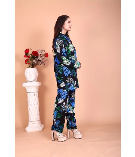 Generic Women's Rayon Printed Mandarin Collar Full Sleeve Co Ord Set (Black) Generic Women's Rayon Printed Mandarin Collar Full Sleeve Co Ord Set (Black)