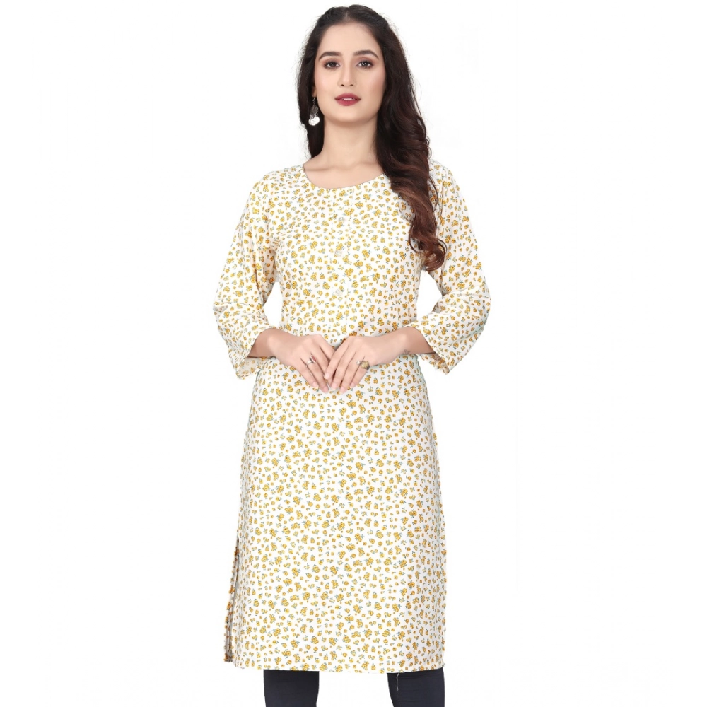 Generic Women's Rayon Printed Round Neck 3-4th Sleeve Kurti (White) Generic Women's Rayon Printed Round Neck 3-4th Sleeve Kurti (White)