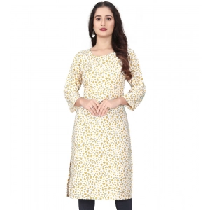 Generic Women's Rayon Printed Round Neck 3-4th Sleeve Kurti (White)