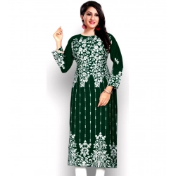 Generic Women's Georgette Printed Round Neck 3-4th Sleeve Kurti (Green)