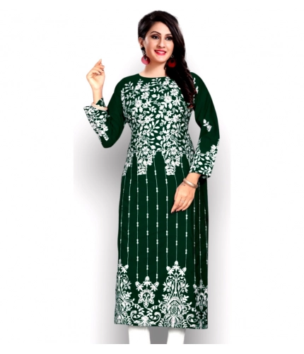 Generic Women's Georgette Printed Round Neck 3-4th Sleeve Kurti (Green)