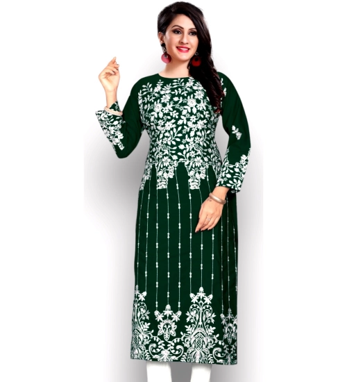 Generic Women's Georgette Printed Round Neck 3-4th Sleeve Kurti (Green)