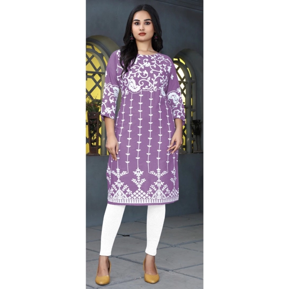 Generic Women's Rayon Printed Round Neck 3-4th Sleeve Kurti (Lavender) Generic Women's Rayon Printed Round Neck 3-4th Sleeve Kurti (Lavender)