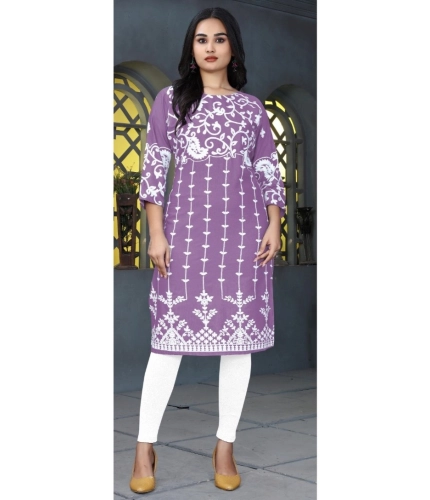 Generic Women's Rayon Printed Round Neck 3-4th Sleeve Kurti (Lavender) Generic Women's Rayon Printed Round Neck 3-4th Sleeve Kurti (Lavender)