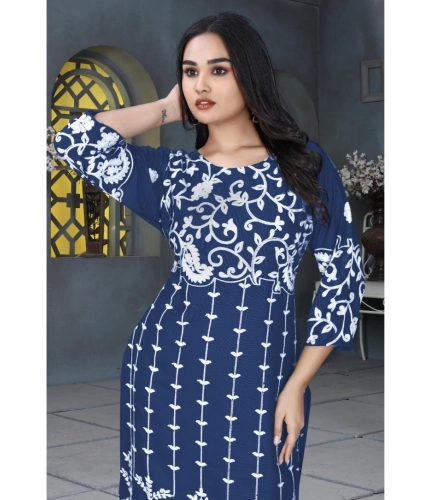 Generic Women's Rayon Printed Round Neck 3-4th Sleeve Kurti (Blue) Generic Women's Rayon Printed Round Neck 3-4th Sleeve Kurti (Blue)
