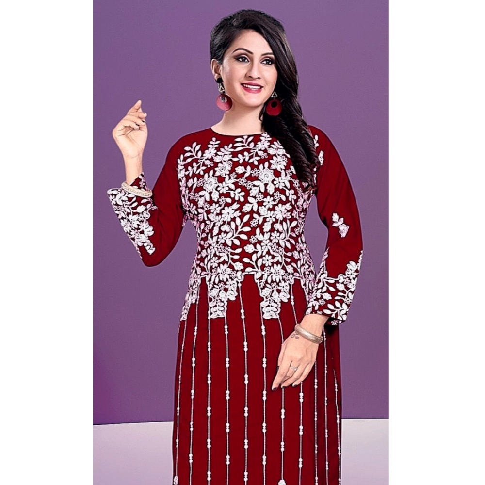 Generic Women's Rayon Printed Round Neck 3-4th Sleeve Kurti (Maroon) Generic Women's Rayon Printed Round Neck 3-4th Sleeve Kurti (Maroon)