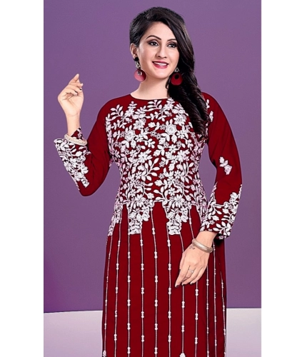 Generic Women's Rayon Printed Round Neck 3-4th Sleeve Kurti (Maroon) Generic Women's Rayon Printed Round Neck 3-4th Sleeve Kurti (Maroon)