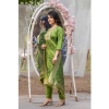 Generic Women's Polyster Printed Round Neck Kurti with Pant and Dupatta Set (Green)