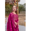 Generic Women's Cotton Blend Printed Round Neck Kurti with Pant and Dupatta Set (Pink)