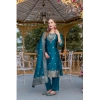 Generic Women's Cotton Blend Printed Round Neck Kurti with Pant and Dupatta Set (Blue)