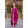 Generic Women's Cotton Blend Printed Round Neck Kurti with Pant and Dupatta Set (Pink)