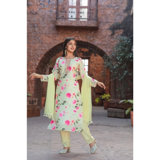 Generic Women's Cotton Blend Printed Round Neck Kurti with Pant and Dupatta Set (Green) Generic Women's Cotton Blend Printed Round Neck Kurti with Pant and Dupatta Set (Green)