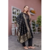 Generic Women's Rayon Printed Round Neck Kurti with Pant and Dupatta Set (Black)