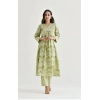 Generic Women's Cotton Blend Printed V Neck Kurti with Pant Set (Green)