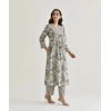 Generic Women's Cotton Blend Printed V Neck Kurti with Pant Set (Grey)
