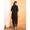 Generic Women's Viscose Rayon Embroidered Chinese Collar Kurti with Pant Set (Black)