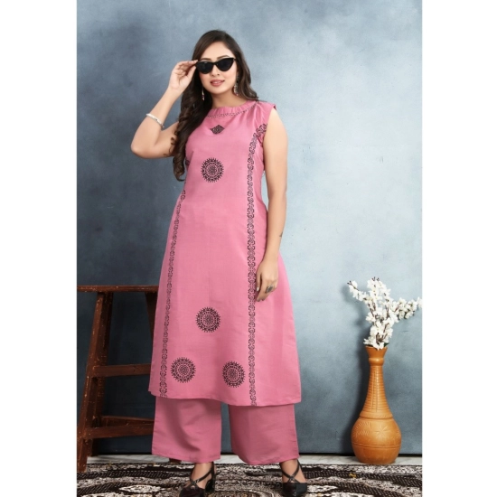 Generic Women's Silk Printed Round Neck Kurti with Pant Set (Pink) Generic Women's Silk Printed Round Neck Kurti with Pant Set (Pink)