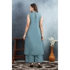 Generic Women's Silk Printed Round Neck Kurti with Pant Set (Grey)