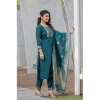 Generic Women's Rayon Printed Round Neck Kurti with Pant and Dupatta Set (Green)
