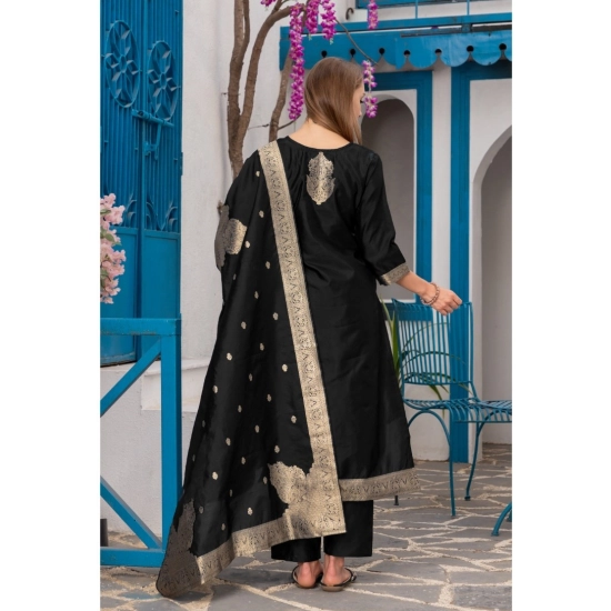 Generic Women's Cotton Blend Printed Round Neck Kurti with Pant and Dupatta Set (Black) Generic Women's Cotton Blend Printed Round Neck Kurti with Pant and Dupatta Set (Black)