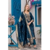 Generic Women's Cotton Blend Printed Round Neck Kurti with Pant and Dupatta Set (Blue)