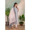 Generic Women's Cotton Blend Printed V Neck Kurti with Pant and Dupatta Set (Light Pink)