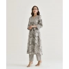Generic Women's Cotton Blend Printed V Neck Kurti with Pant Set (Grey)